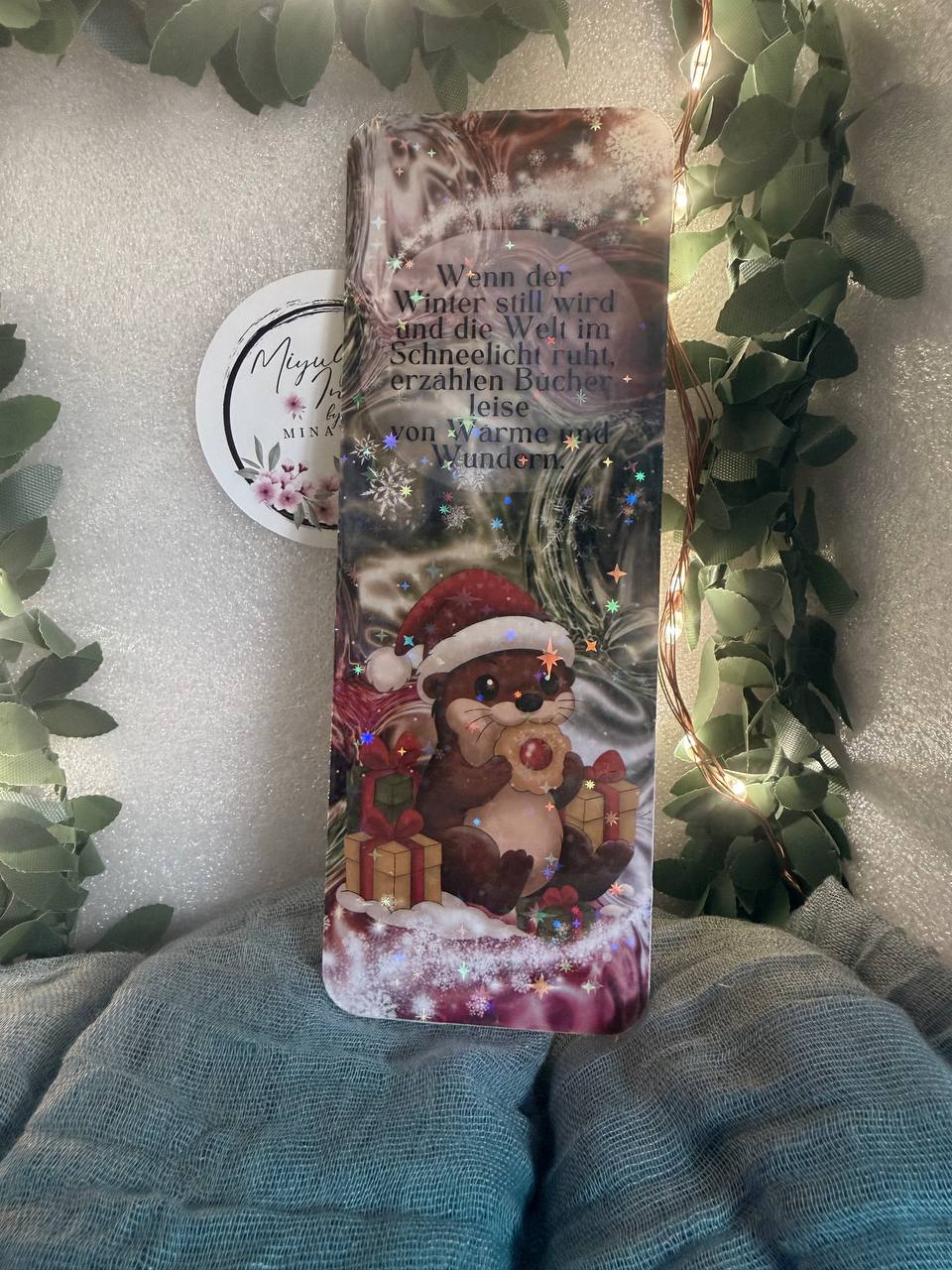 Lesezeichen „Weihnachtsotter“ – laminiert & handgefertigt mit Zitat