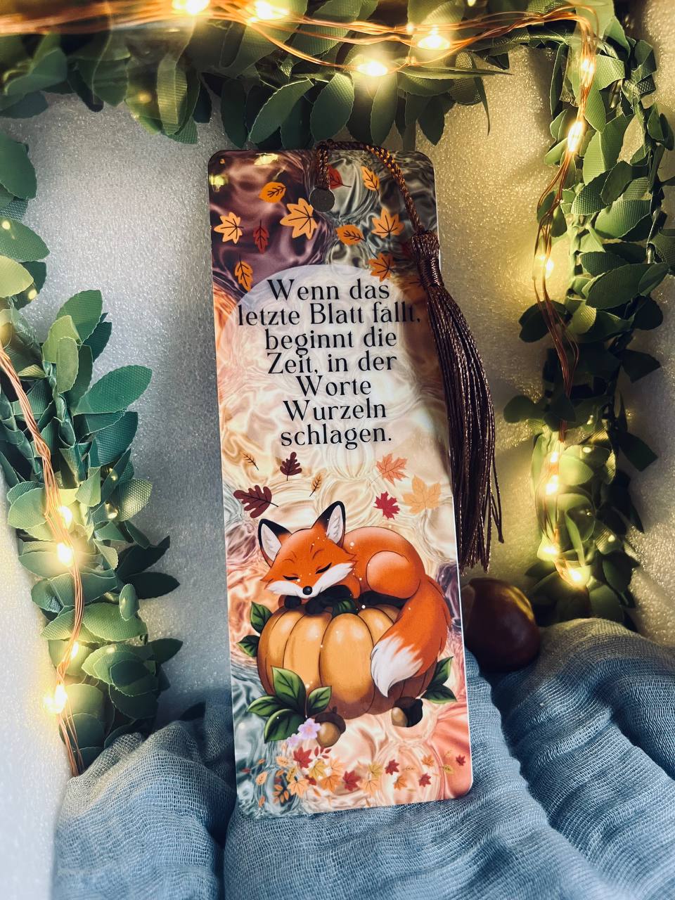 Lesezeichen „Herbst Fuchs“ – laminiert & handgefertigt mit Zitat 🍂