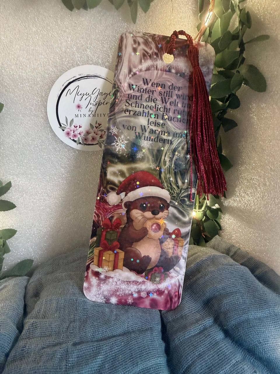 Lesezeichen „Weihnachtsotter“ – laminiert & handgefertigt mit Zitat