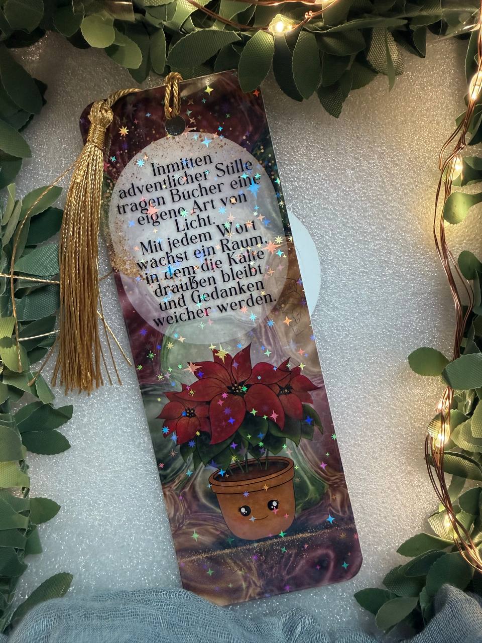 Lesezeichen „Weihnachtsstern“ – laminiert & handgefertigt mit Zitat