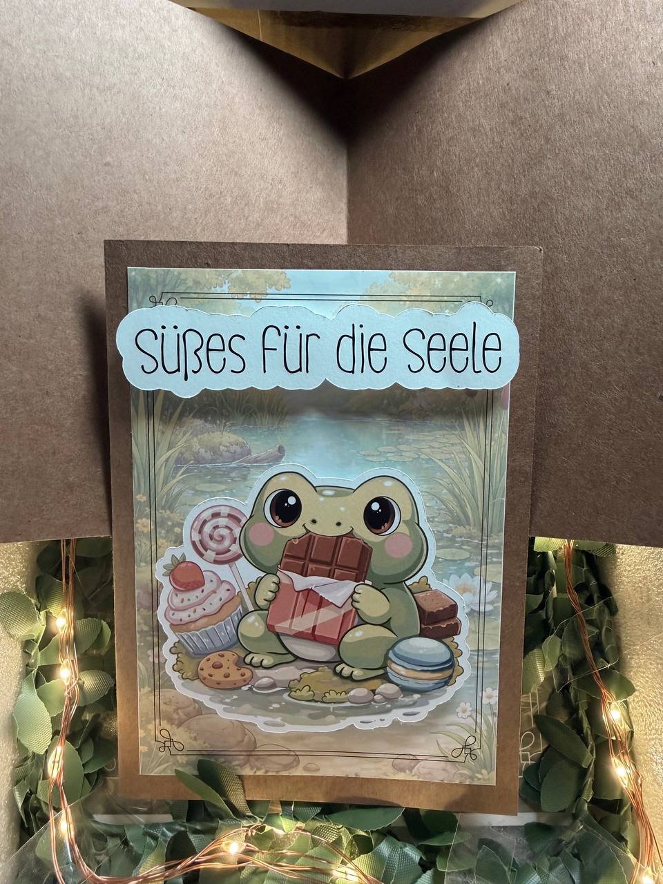 Klappkarte - "Süßes für die Seele" – Frosch | liebevoll illustriert | Kraftpapier