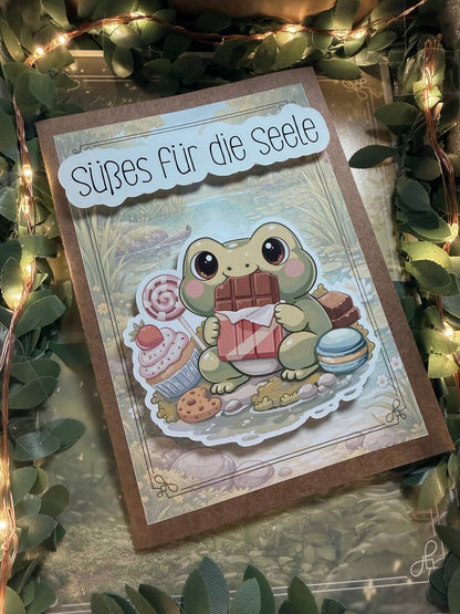 Klappkarte - "Süßes für die Seele" – Frosch | liebevoll illustriert | Kraftpapier