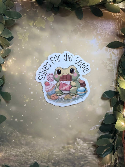 Sticker Frosch "Süßes für die Seele" | groß & klein | mit oder ohne Spruch
