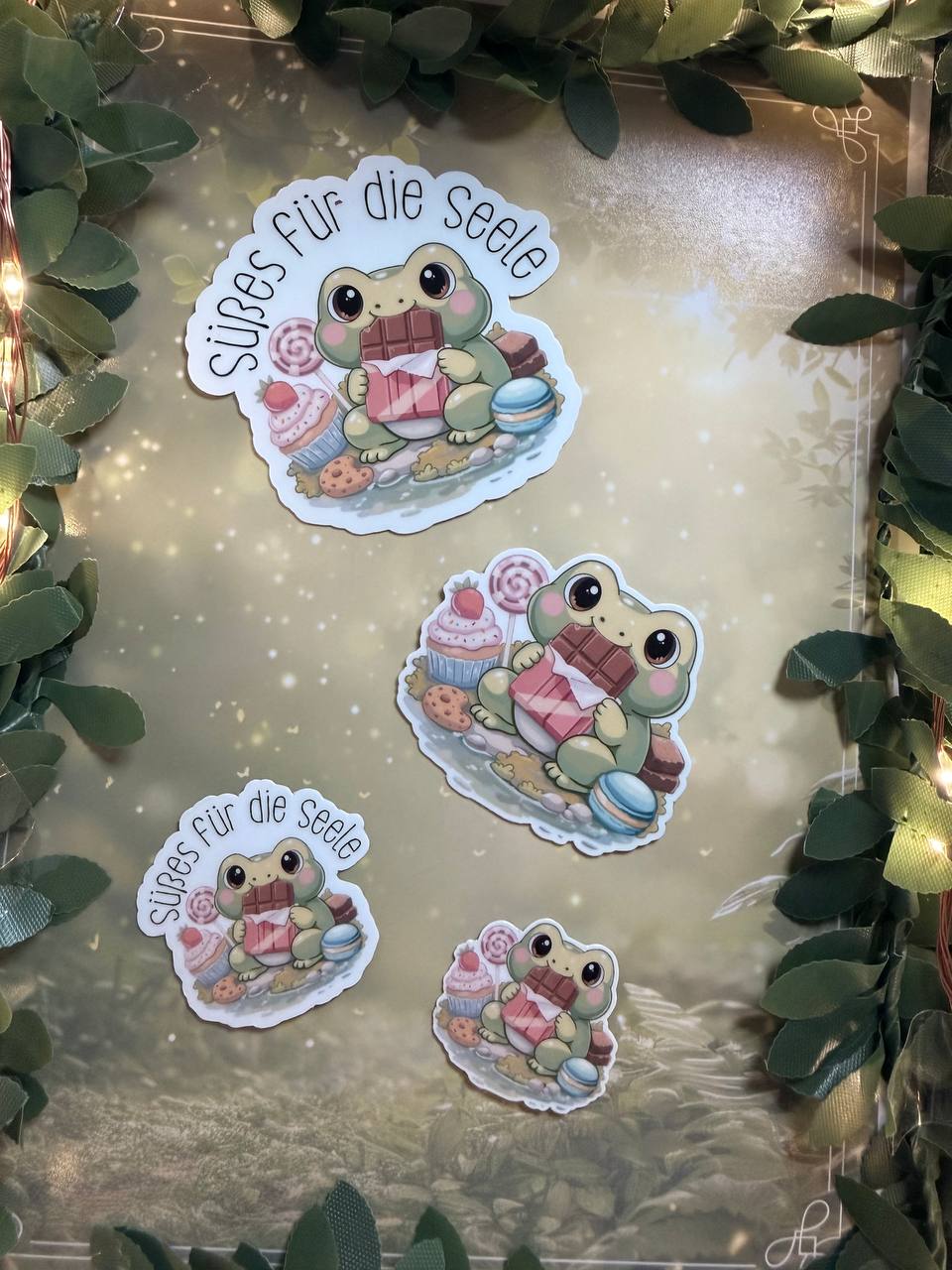 Sticker Frosch "Süßes für die Seele" | groß & klein | mit oder ohne Spruch