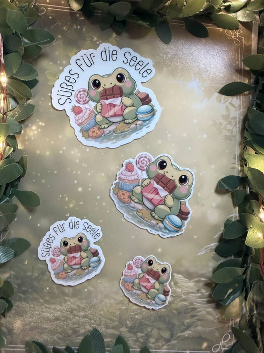 Sticker Frosch "Süßes für die Seele" | groß & klein | mit oder ohne Spruch