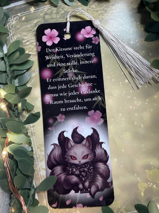 Lesezeichen "Kitsune"– laminiert & handgefertigt mit Zitat