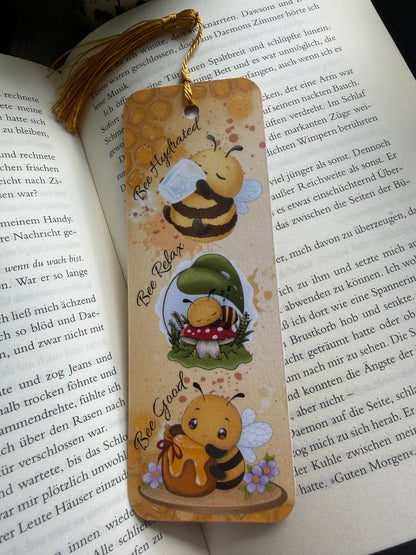 🐝 Bee Lesezeichen | Mit Quaste | Matte Folie | 15,5 x 5,5 cm